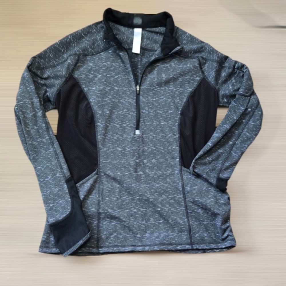 Heathered Gray and black quarter zip Athletic pullover Sweater